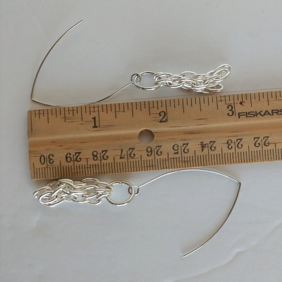 Handmade Silver Plated Chain Earrings on Boomerang Wires 3 Inches - Picture 5 of 16